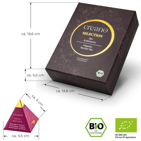 Bio Kräutertee Geschenkset „ORGANIC HERBAL TEA“ – Pyramiden - Teebeutel in 12 unterschiedlichen Sorten - Teekränzchen