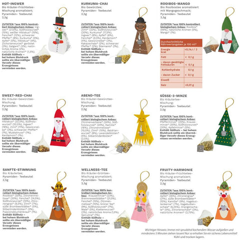 Christmas Bio Kräutertee 9er Pyramiden Geschenkset „ORGANIC HERBAL TEA“ - Teekränzchen