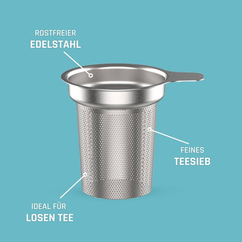 Doppelwandiger Glasbecher mit Sieb und Deckel - Teekränzchen