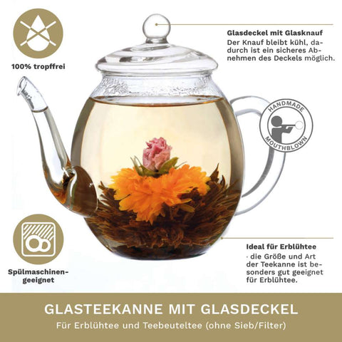 Glasteekanne 0,5 Liter ideal für Teerosen - Teekränzchen