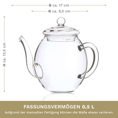 Glasteekanne 0,5 Liter ideal für Teerosen - Teekränzchen