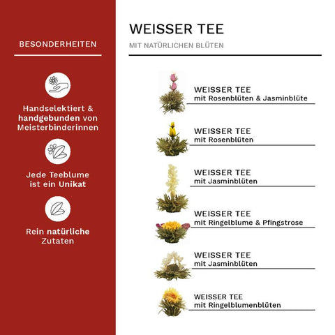 Teeblumen Mix Geschenkset - "ErblühTee" Weisser Tee - Teekränzchen