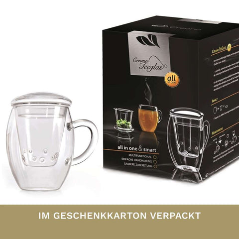 Teeglas "all in one" - mit Glasfilter 400ml - Teekränzchen