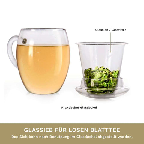 Teeglas "all in one" - mit Glasfilter 400ml - Teekränzchen