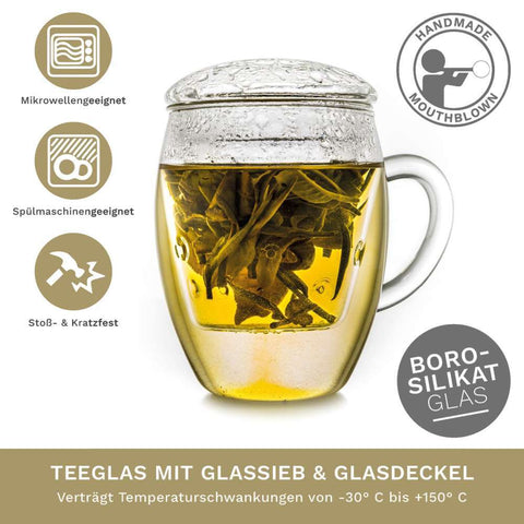 Teeglas "all in one" - mit Glasfilter 400ml - Teekränzchen