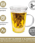 Creano Teeglas 400ml - Teetasse, Sieb & Deckel aus Glas - Teekränzchen