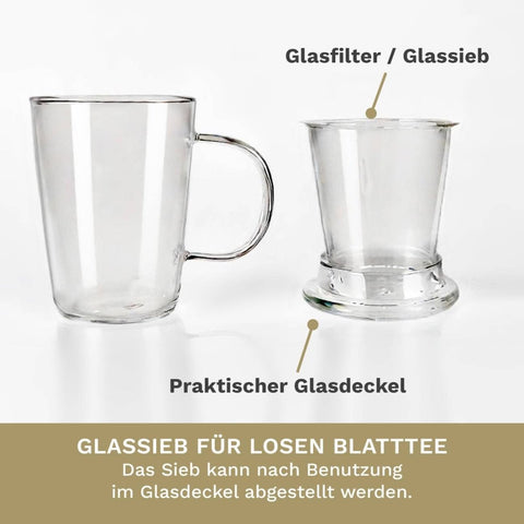 Creano Teeglas 400ml - Teetasse, Sieb & Deckel aus Glas - Teekränzchen