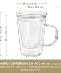 Creano Teeglas 400ml - Teetasse, Sieb & Deckel aus Glas - Teekränzchen
