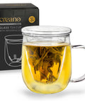 Creano Teeglas 450ml - Teetasse, Sieb & Deckel aus Glas - Teekränzchen