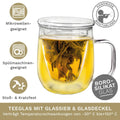 Creano Teeglas 450ml - Teetasse, Sieb & Deckel aus Glas - Teekränzchen