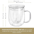 Creano Teeglas 450ml - Teetasse, Sieb & Deckel aus Glas - Teekränzchen
