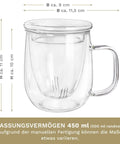 Creano Teeglas 450ml - Teetasse, Sieb & Deckel aus Glas - Teekränzchen