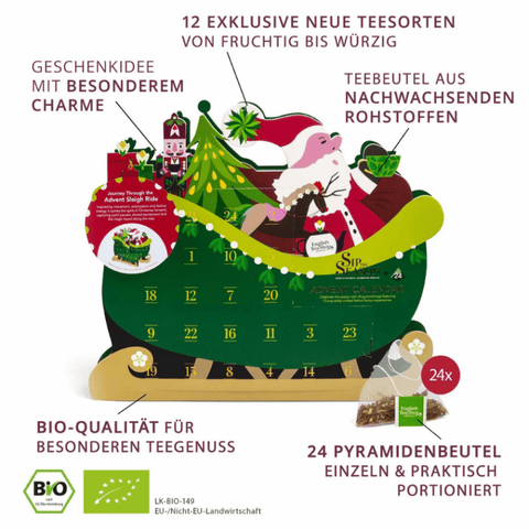 Tee Adventskalender Schlittenfahrt, BIO, 24 Pyramidenbeutel