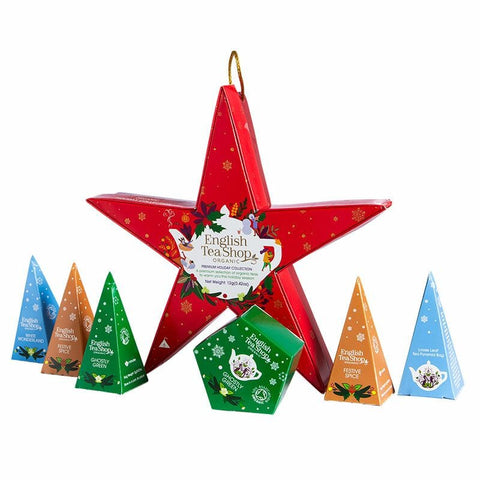 Tee Weihnachtsstern zum Aufhängen "Pink Star" - Rot - 6 Pyramidenbeutel - Teekränzchen